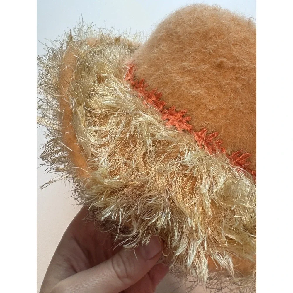 Whimsical Felted Wool Art Hat Fuzzy Cloche Embellished Brim‎ & Sculptural Detail